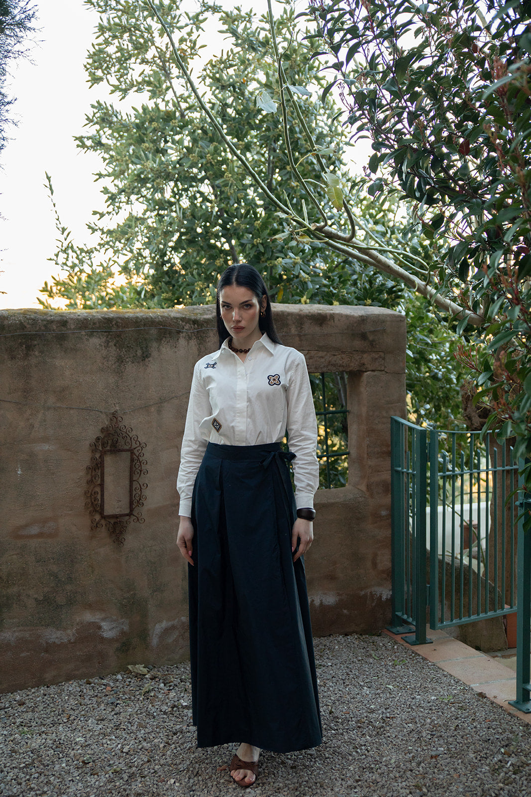 NOI-7413 NAVY WRAP TAFFETA SKIRT
