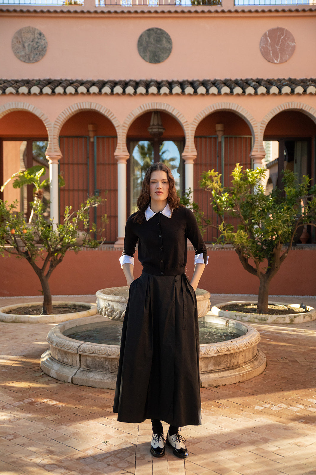 NOI-7413 BLACK WRAP TAFFETA SKIRT