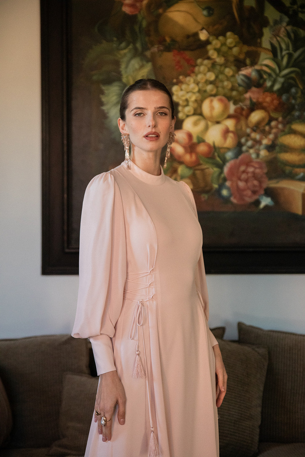 NOI-2413 PINK CHIFFON CRISSCROSS DRESS