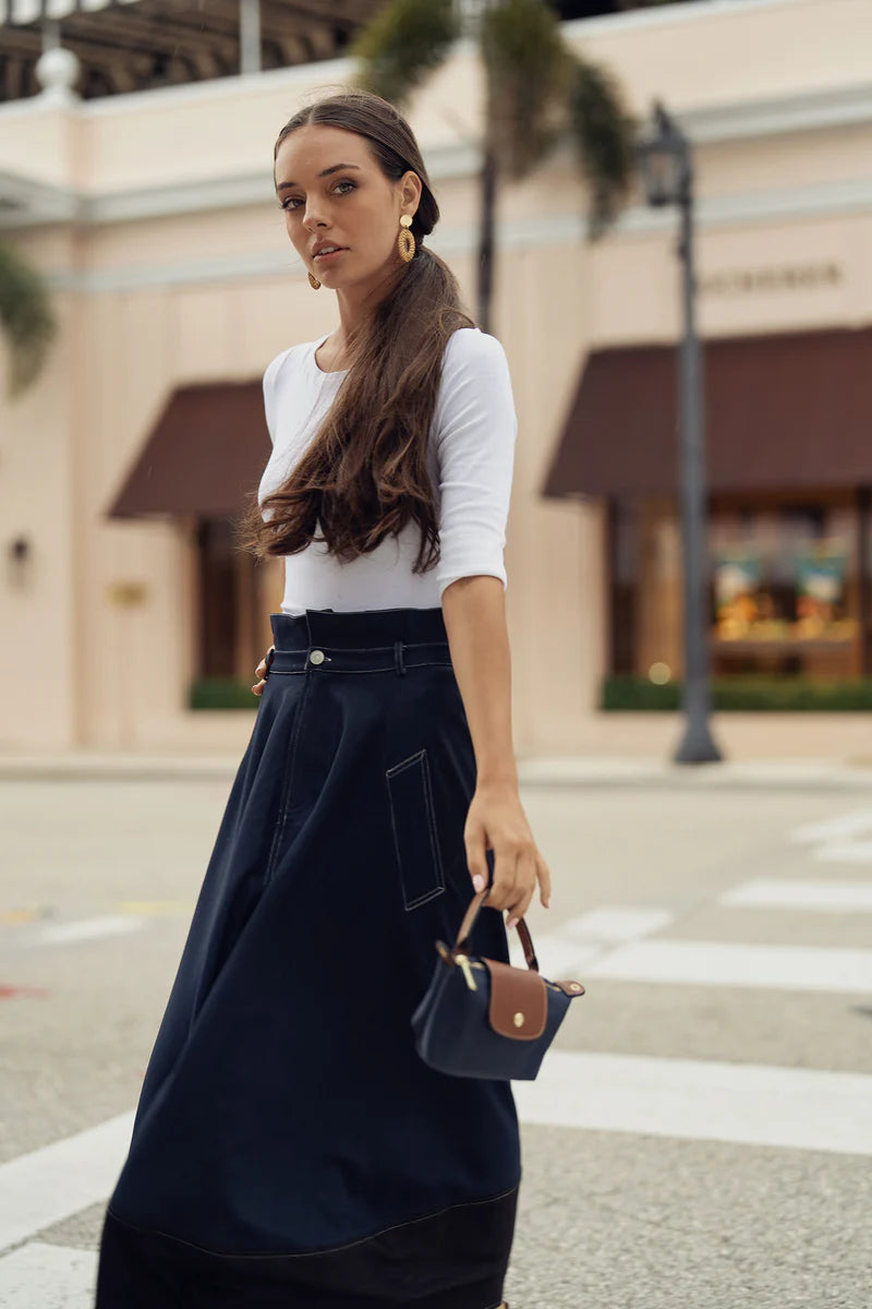 AVG-AL101 BLACK DENIM TWO TONE SKIRT