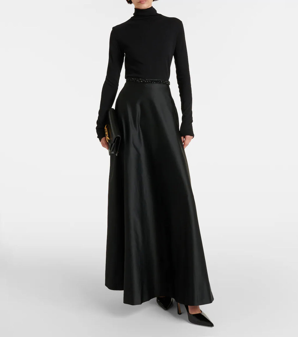 MAX-2421001 BRASILE BLACK SATIN SKIRT