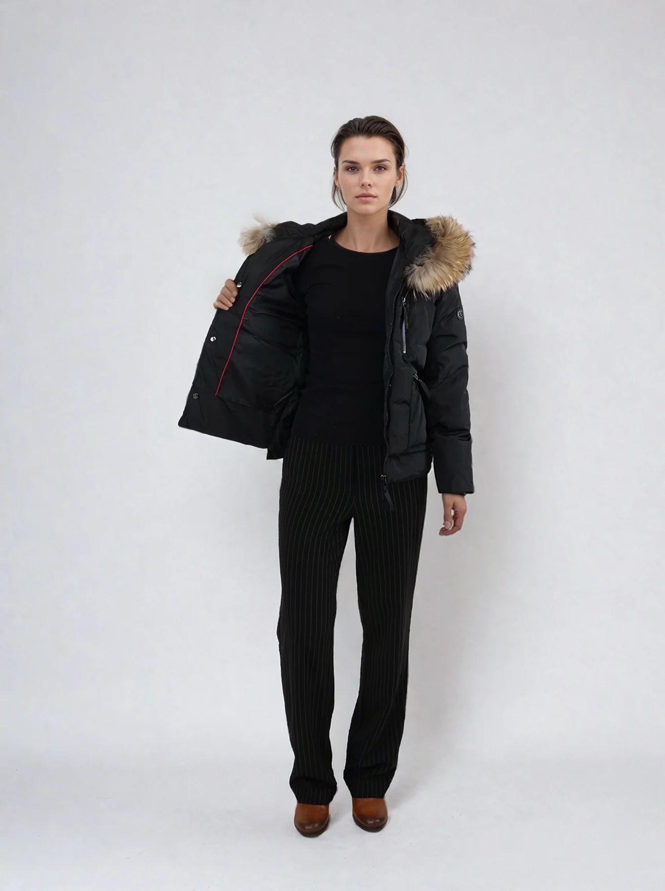 LVN-FUGGE BLACK MAT&NATURAL RACOON JACKET