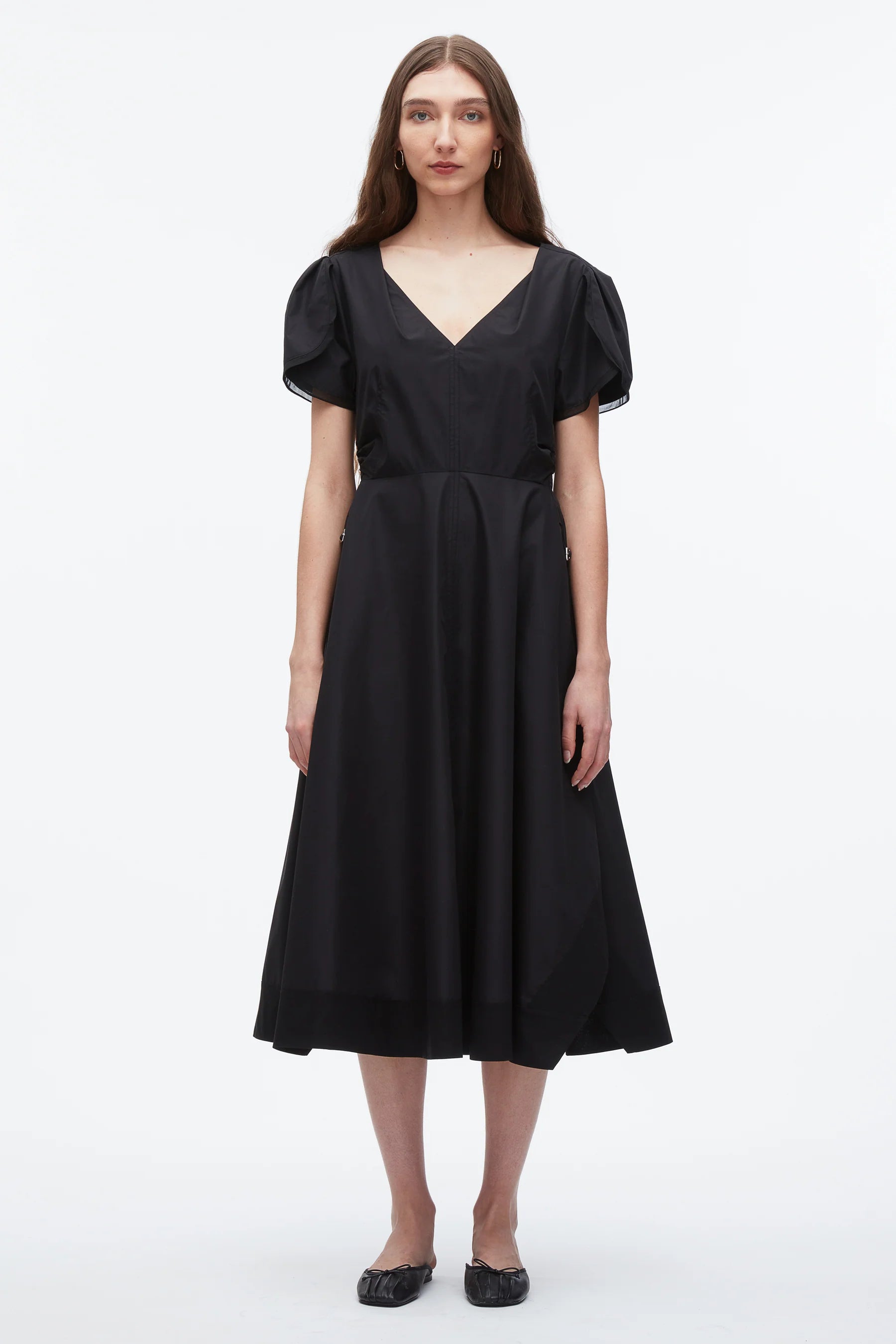 PLM-P51-90960LCE BLACK TULIP SLEEVE V-NECK DRESS