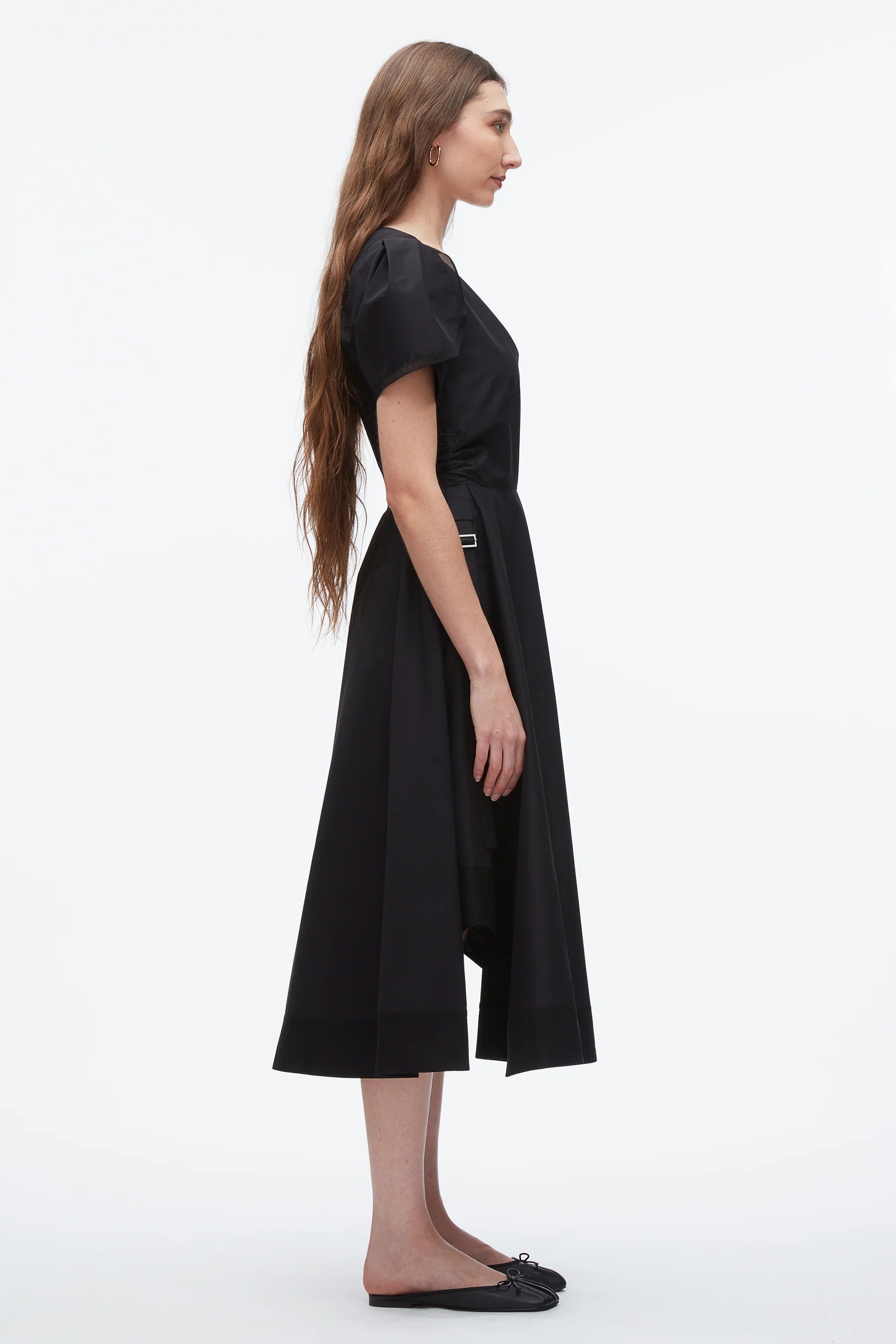PLM-P51-90960LCE BLACK TULIP SLEEVE V-NECK DRESS