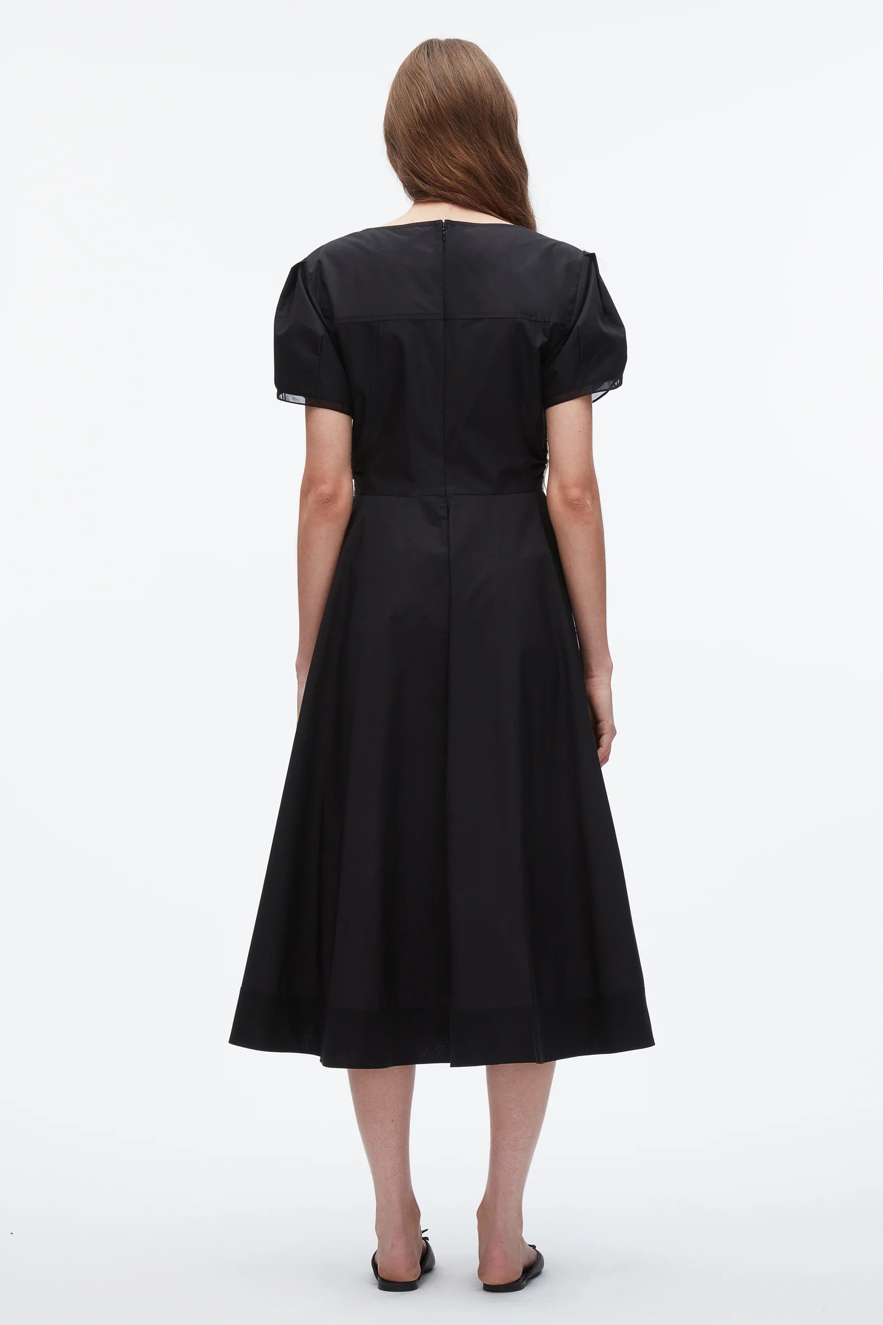 PLM-P51-90960LCE BLACK TULIP SLEEVE V-NECK DRESS