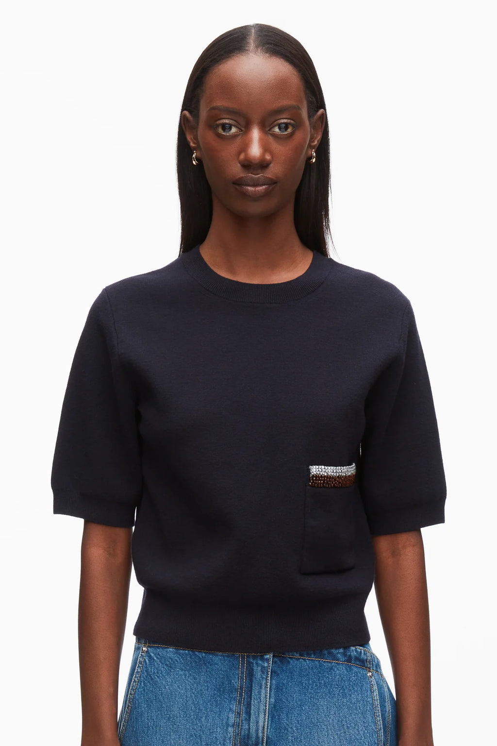 PLM-P261-70580 NAVY BEADED KNIT TOP