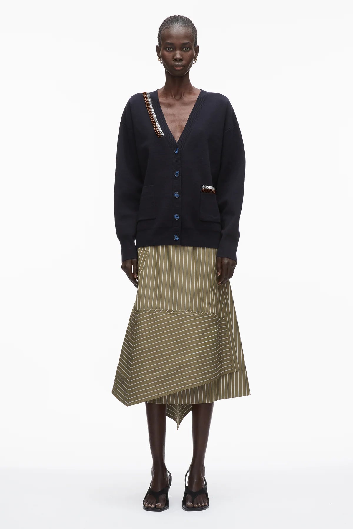 PLM-P261-70581 NAVY BEADED CARDIGAN