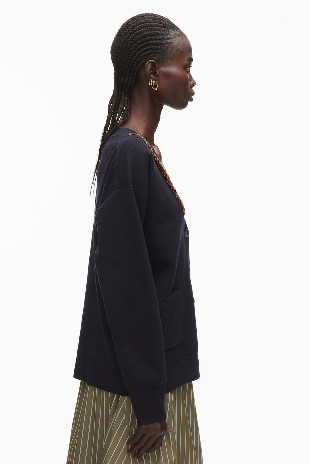 PLM-P261-70581 NAVY BEADED CARDIGAN