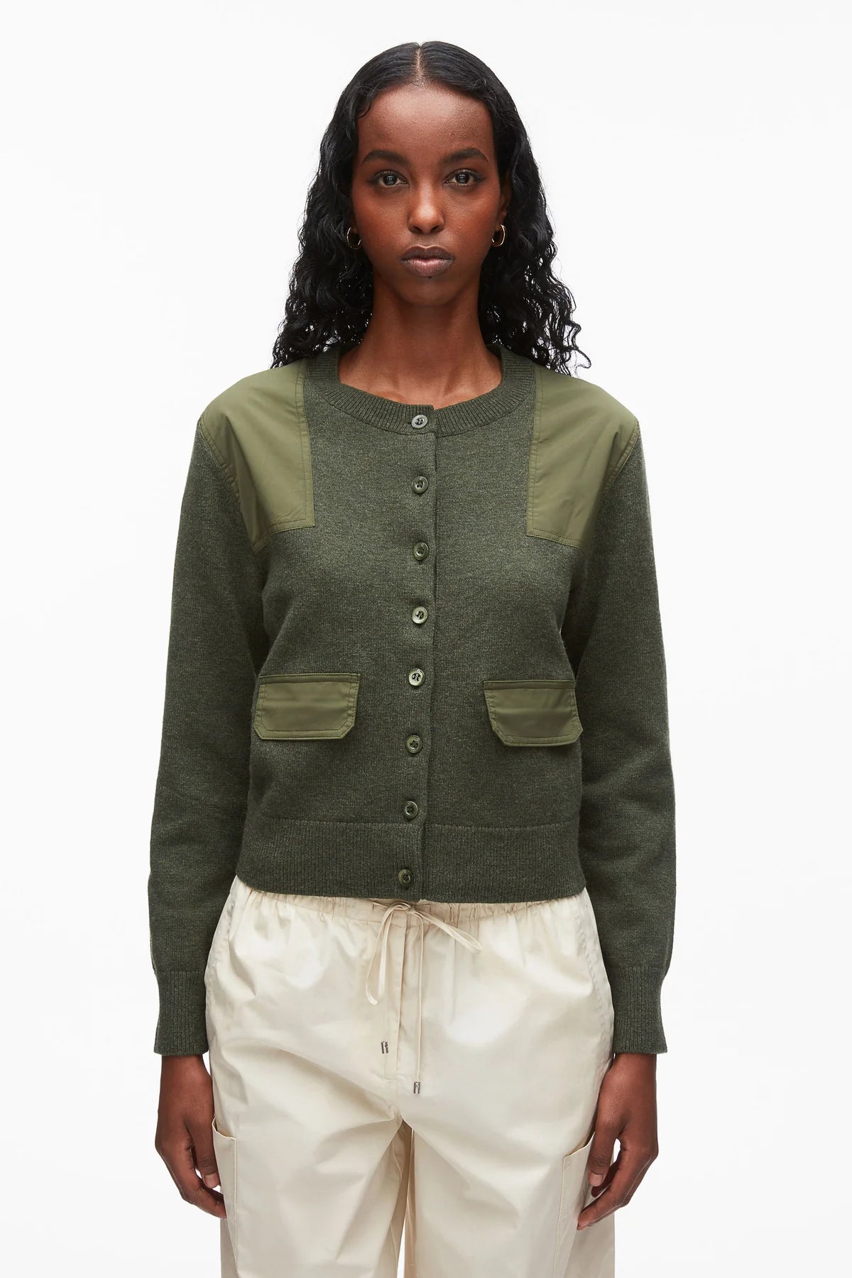 PLM-P262-70593 PINE KNIT COMBO CARDIGAN