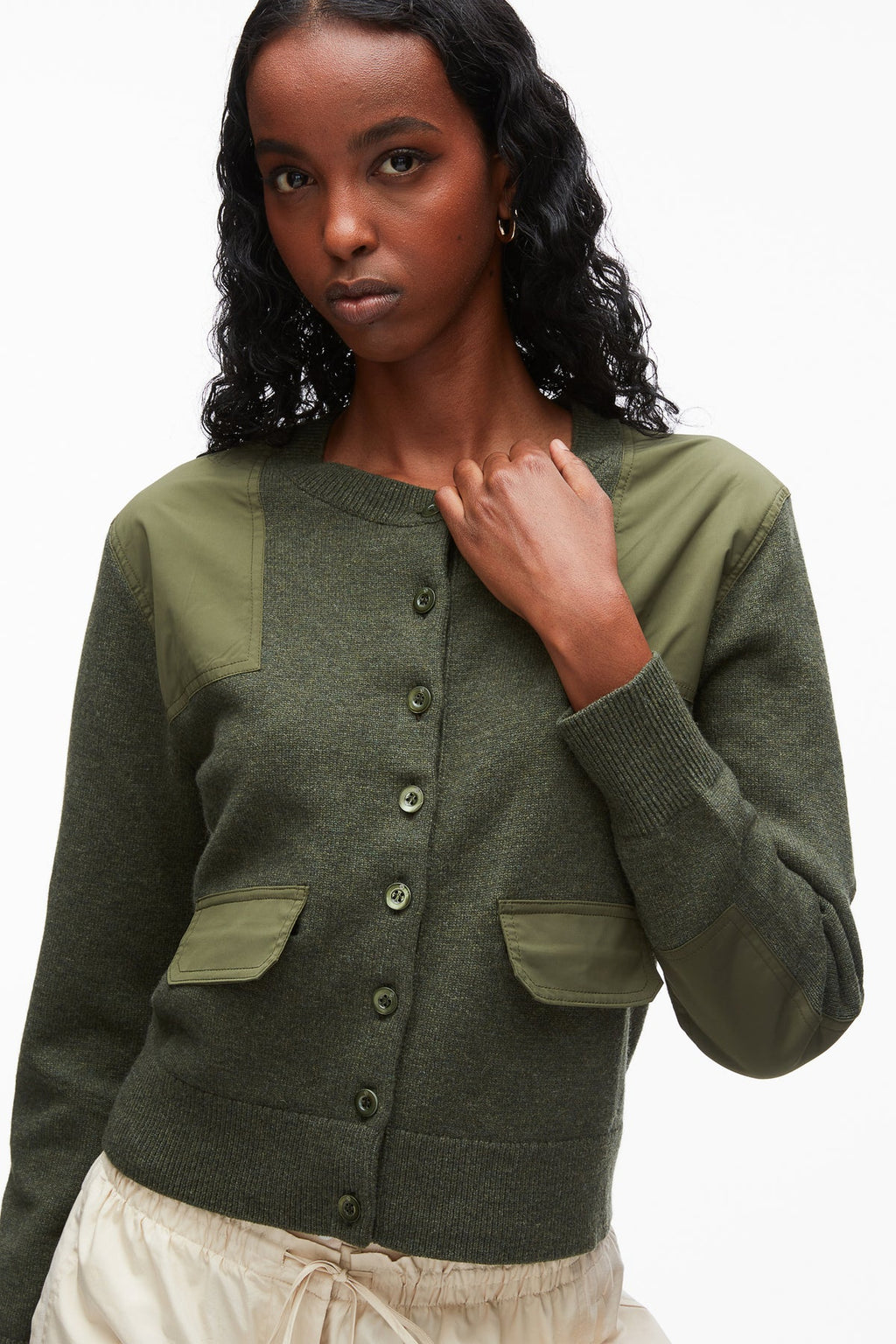 PLM-P262-70593 PINE KNIT COMBO CARDIGAN