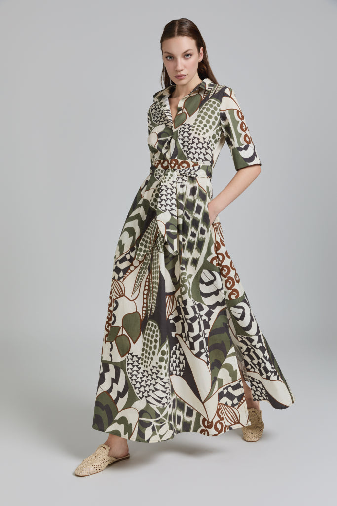 TRC-U474 BEIGE PRINT COTTON DRESS