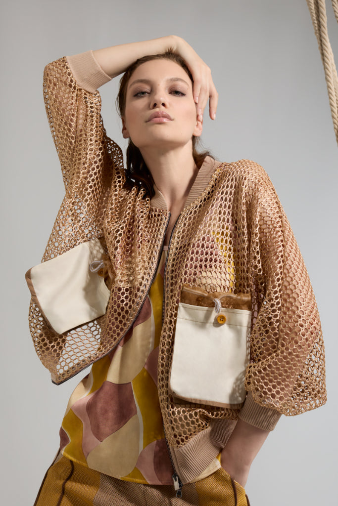 TRC-U315 GOLD MESH BOMBER TOP