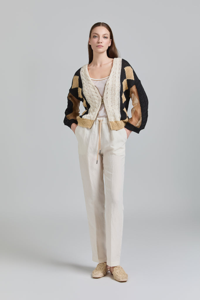 TRC-U101 BEIGE&BLACK ARGYLE KNIT CARDIGAN