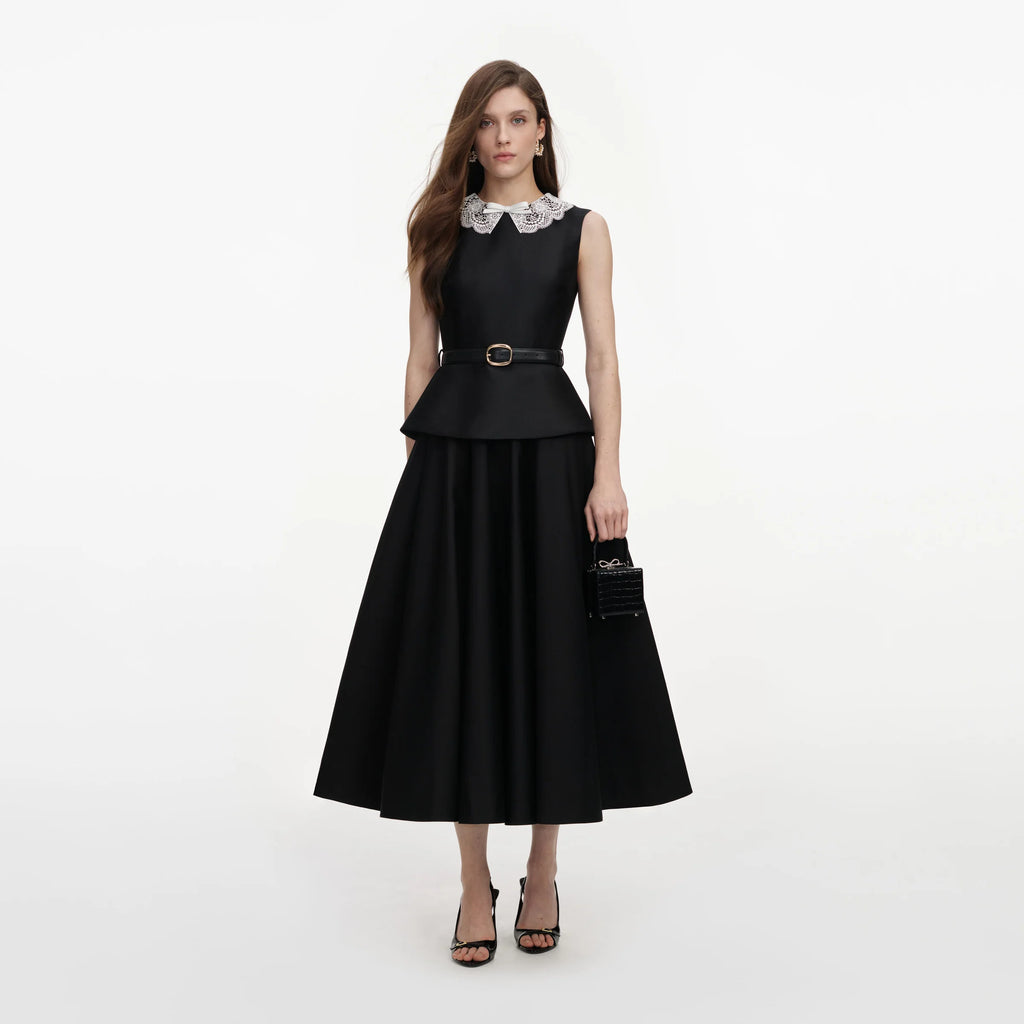 SPO-PF26-002M BLACK TAFFETA PEPLUM DRESS