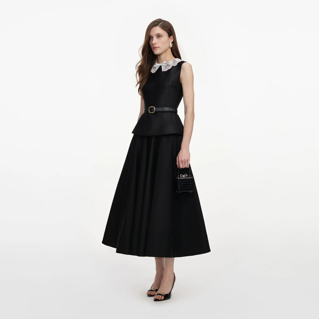 SPO-PF26-002M BLACK TAFFETA PEPLUM DRESS