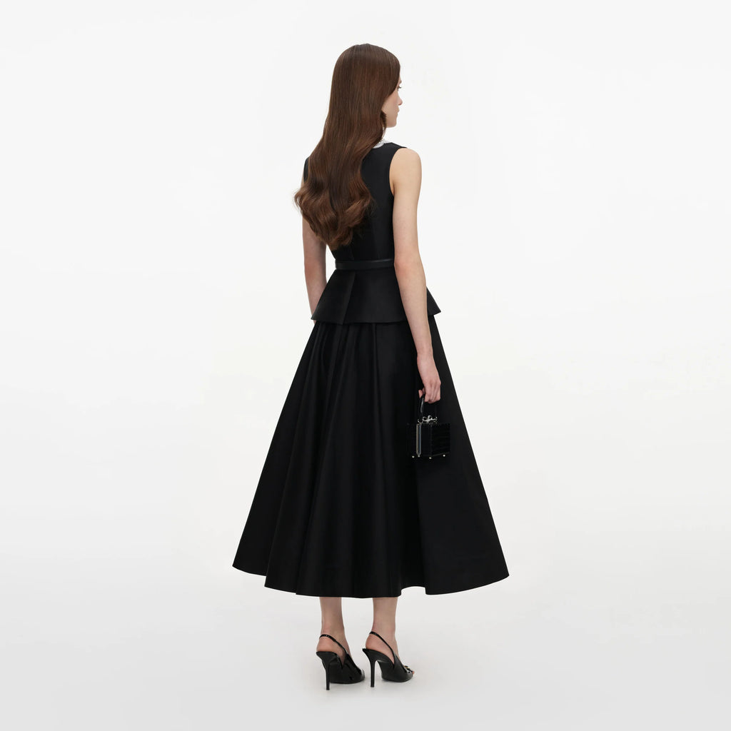 SPO-PF26-002M BLACK TAFFETA PEPLUM DRESS