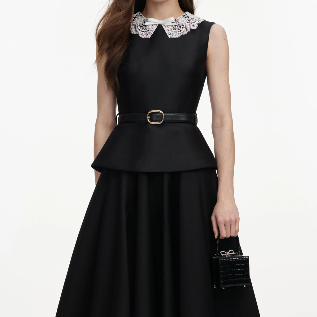 SPO-PF26-002M BLACK TAFFETA PEPLUM DRESS