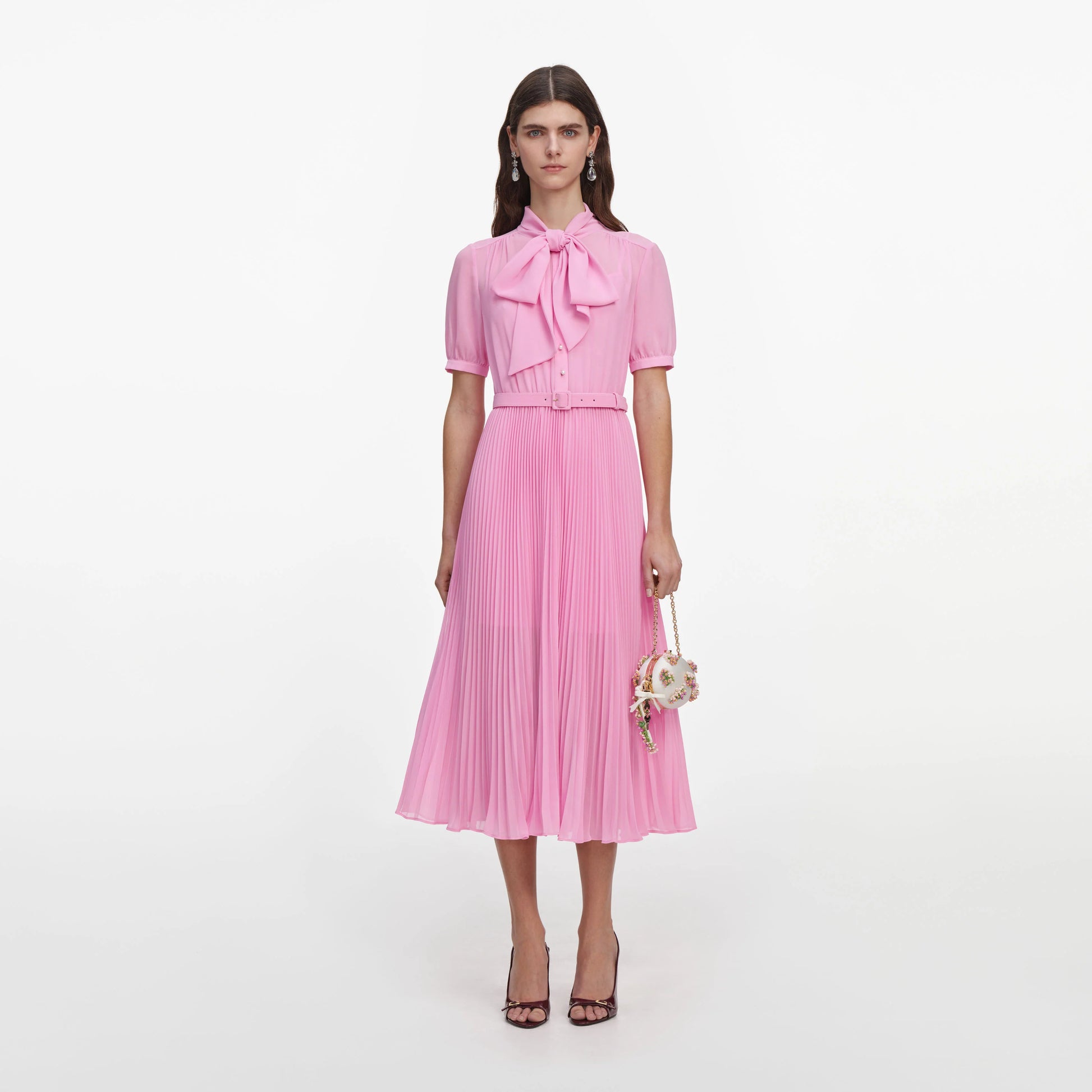 SPO-PF26-00M PINK GEORGETTE TIE NECK DRESS