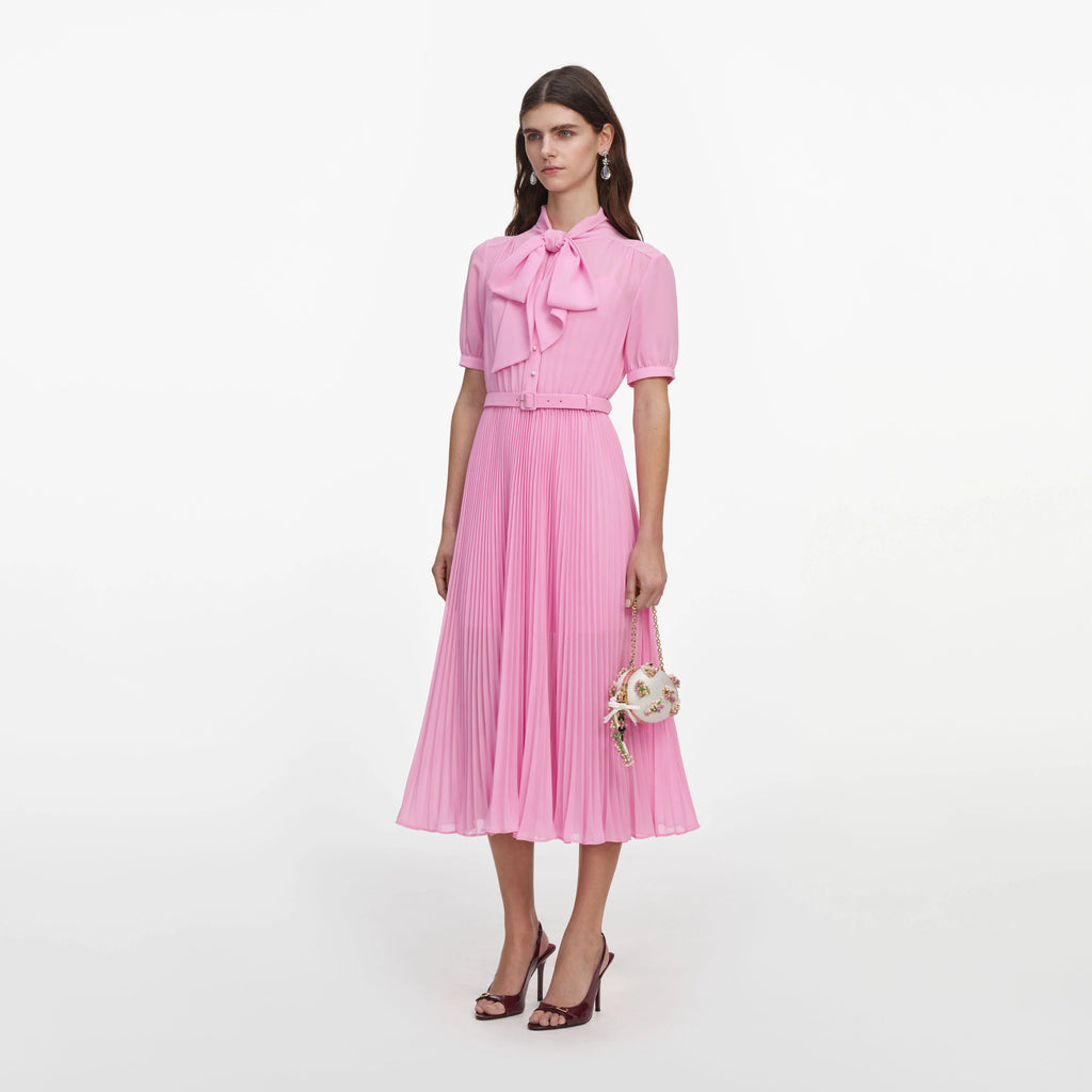 SPO-PF26-00M PINK GEORGETTE TIE NECK DRESS