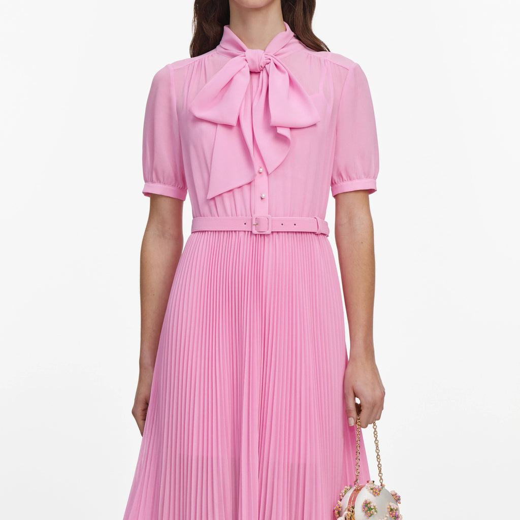 SPO-PF26-00M PINK GEORGETTE TIE NECK DRESS
