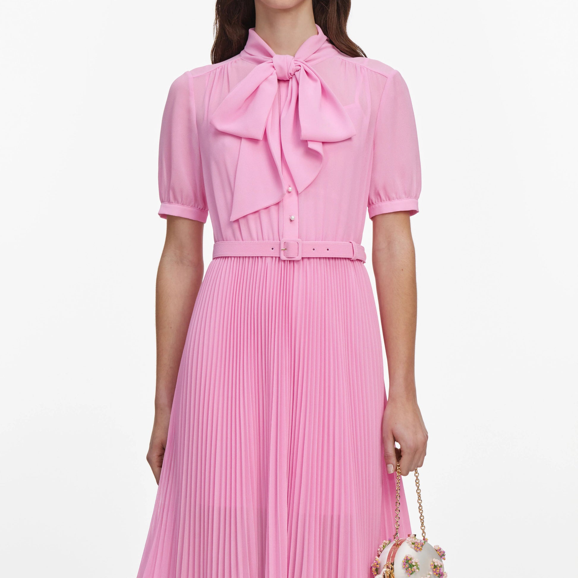 SPO-PF26-00M PINK GEORGETTE TIE NECK DRESS