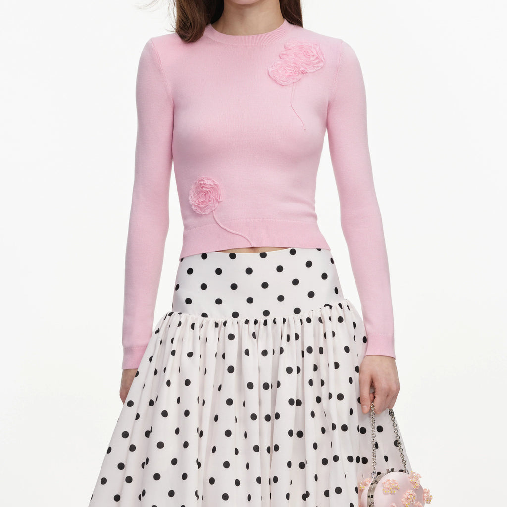 SPO-PF26-068TA PINK FLOWER KNIT TOP