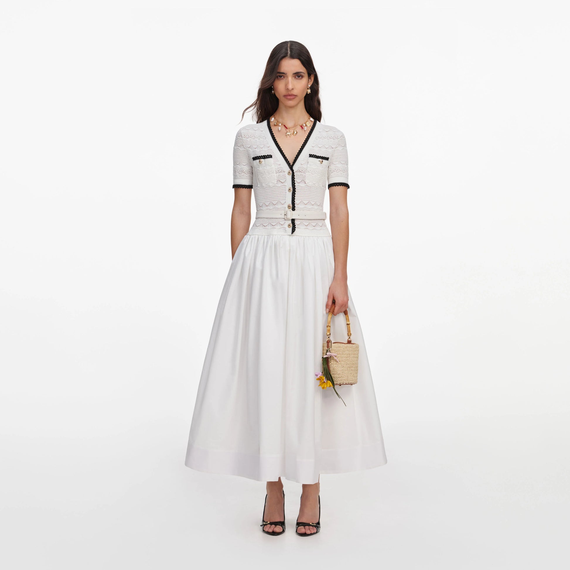 SPO-PF26-075MC WHITE KNIT LINEN DRESS