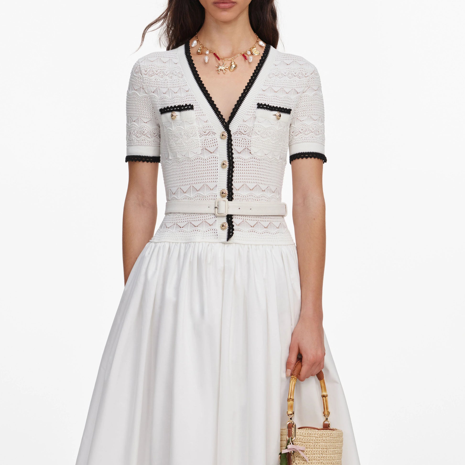 SPO-PF26-075MC WHITE KNIT LINEN DRESS
