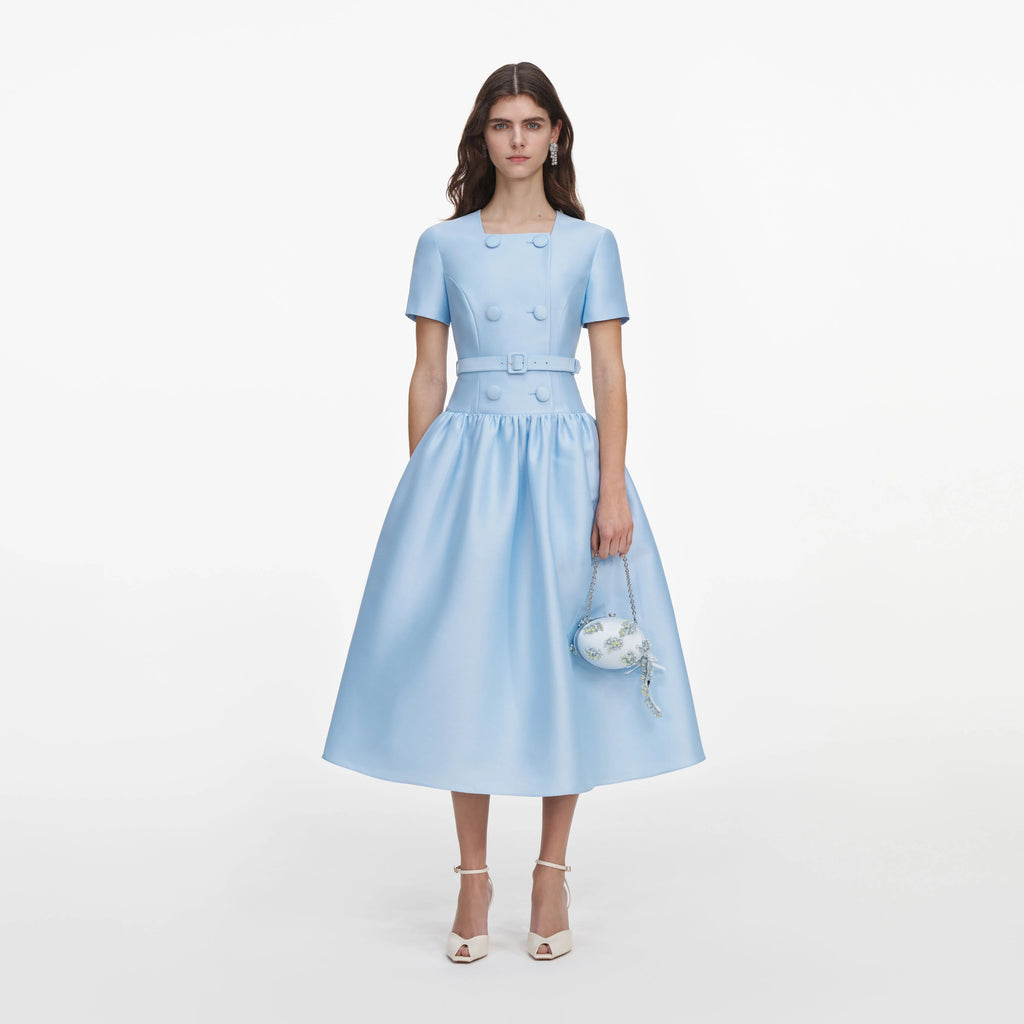 SPO-PF2-077M BLUE BUTTON TAFFETA DRESSS