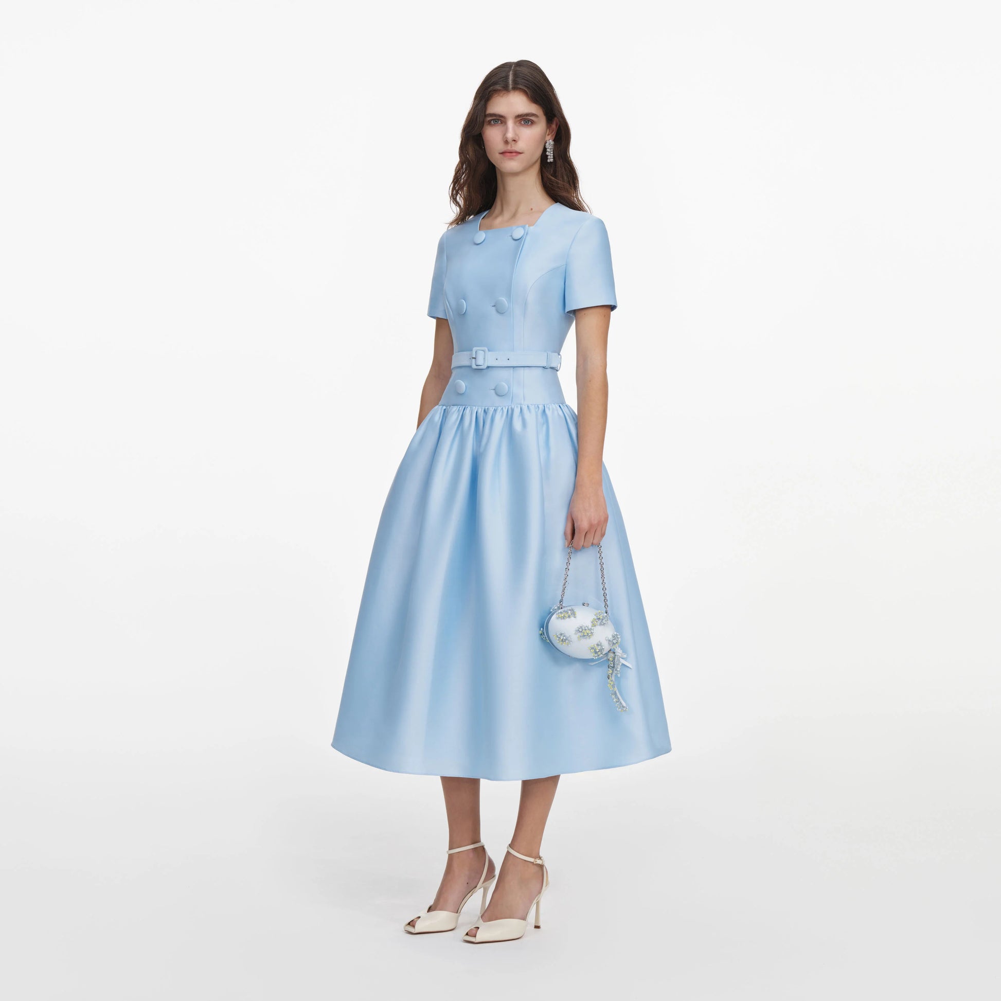 SPO-PF2-077M BLUE BUTTON TAFFETA DRESSS
