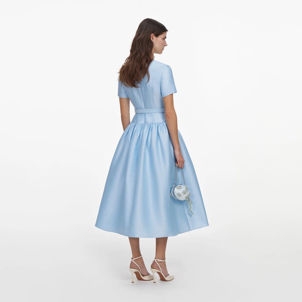 SPO-PF2-077M BLUE BUTTON TAFFETA DRESSS