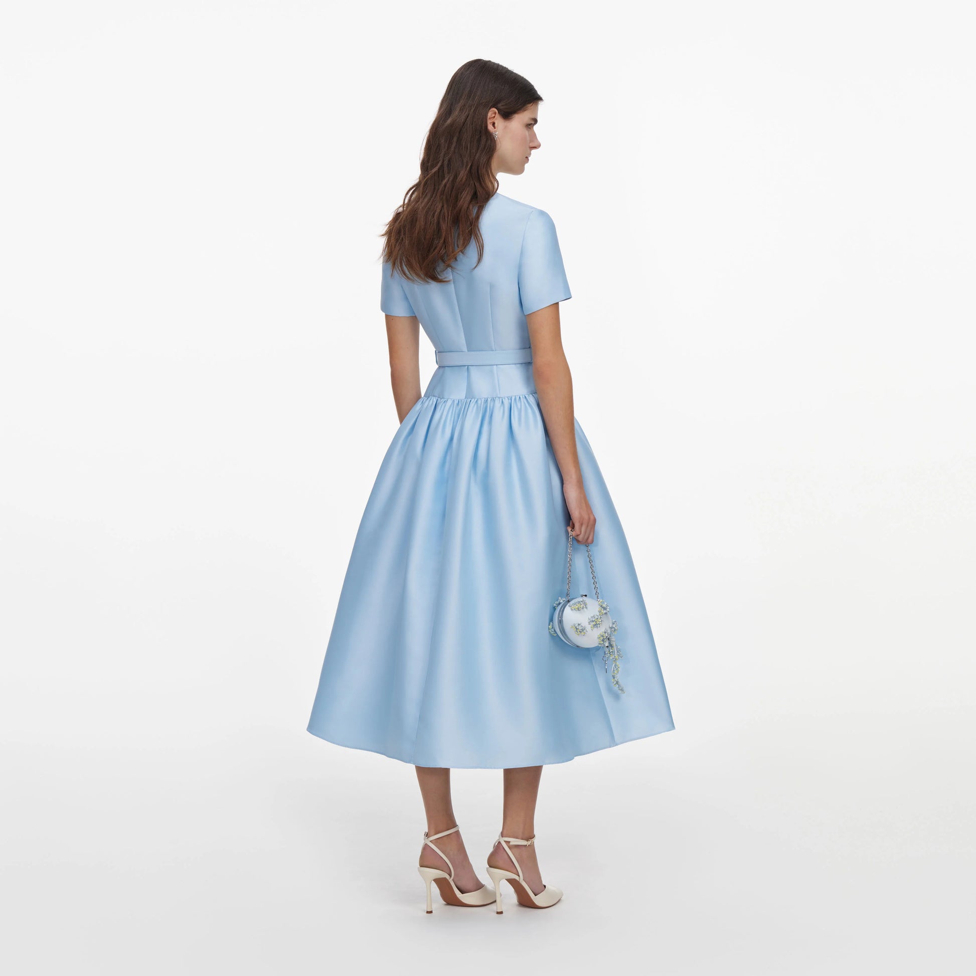 SPO-PF2-077M BLUE BUTTON TAFFETA DRESSS