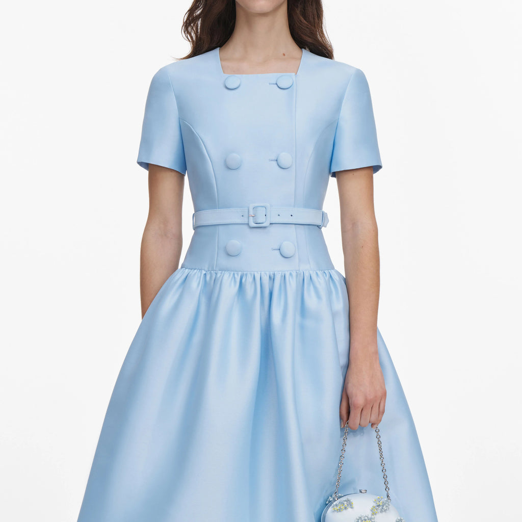 SPO-PF2-077M BLUE BUTTON TAFFETA DRESSS