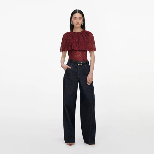 SPO-PF26-099T BURGUNDY LACE CAPE TOP