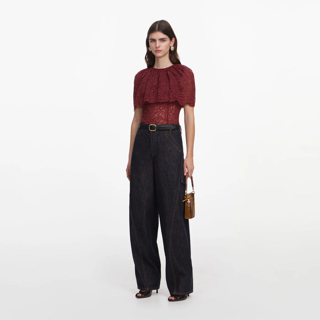 SPO-PF26-099T BURGUNDY LACE CAPE TOP