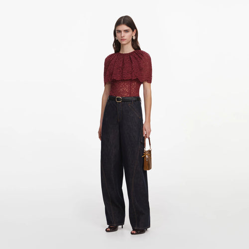SPO-PF26-099T BURGUNDY LACE CAPE TOP