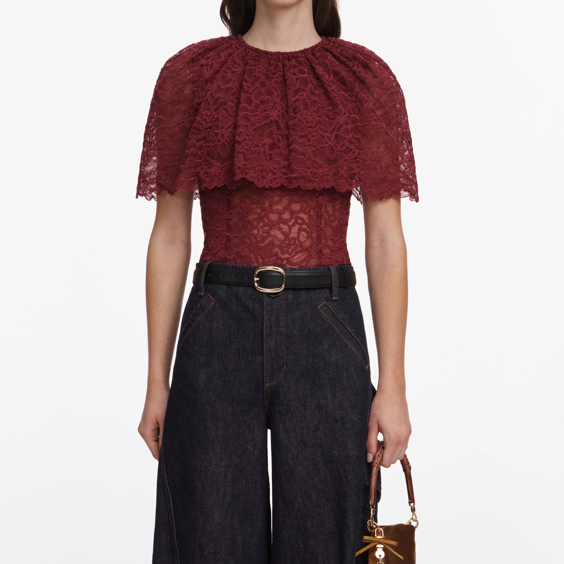 SPO-PF26-099T BURGUNDY LACE CAPE TOP