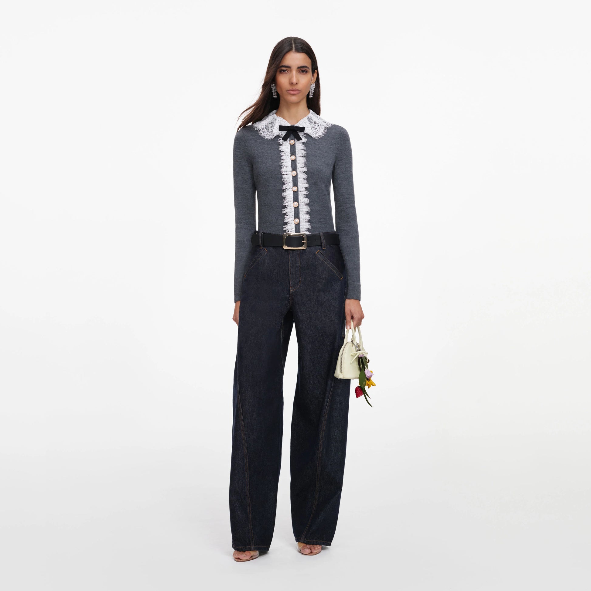 SPO-PF26-134C GREY LACE COLLAR CARDIGAN