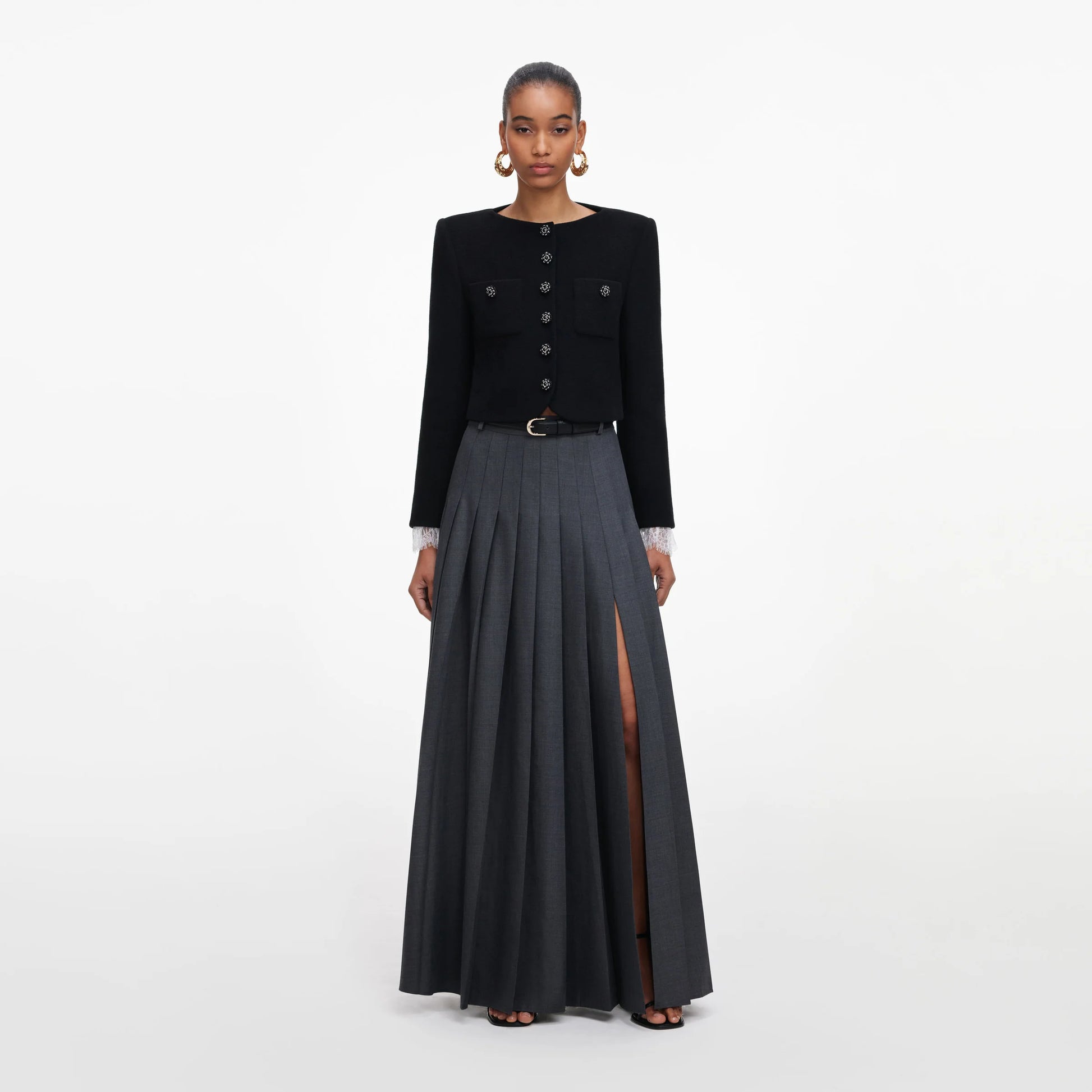 SPO-PF26-137XSK GREY PLEATED MAXI SKIRT