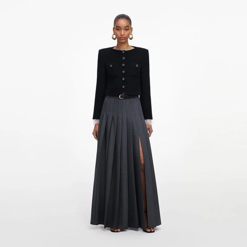 SPO-PF26-137XSK GREY PLEATED MAXI SKIRT