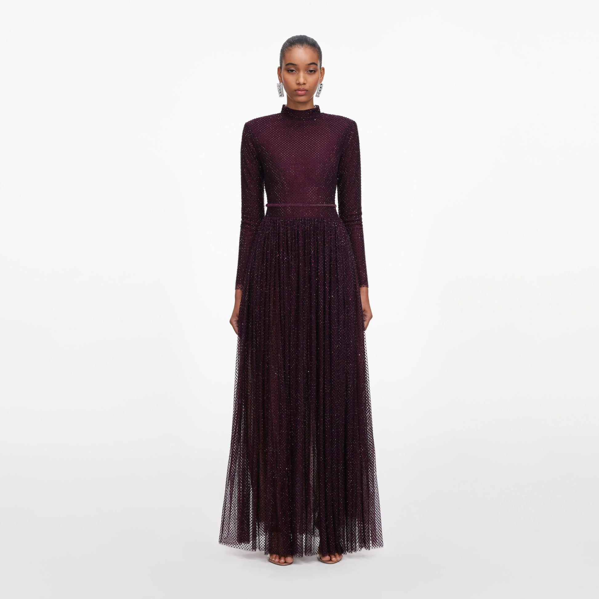 SPO-PF26-139X BURGUNDY RHINESTONE DRESS