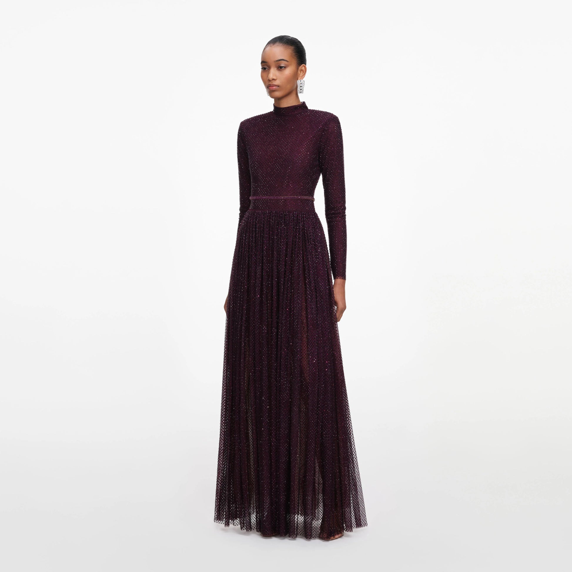 SPO-PF26-139X BURGUNDY RHINESTONE DRESS