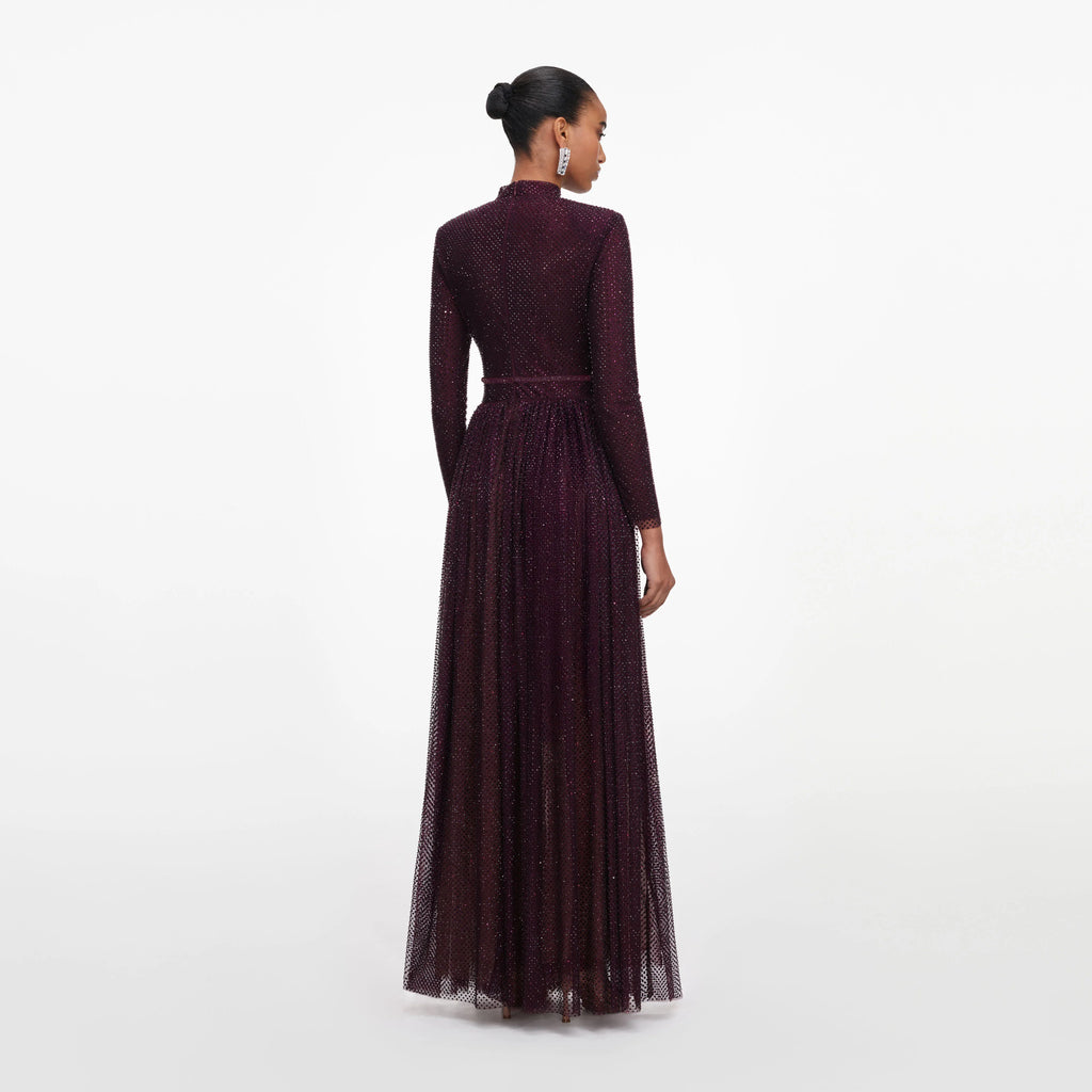 SPO-PF26-139X BURGUNDY RHINESTONE DRESS