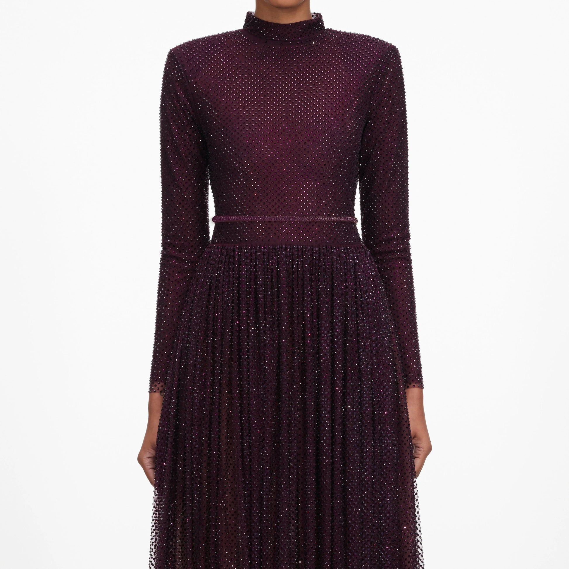 SPO-PF26-139X BURGUNDY RHINESTONE DRESS