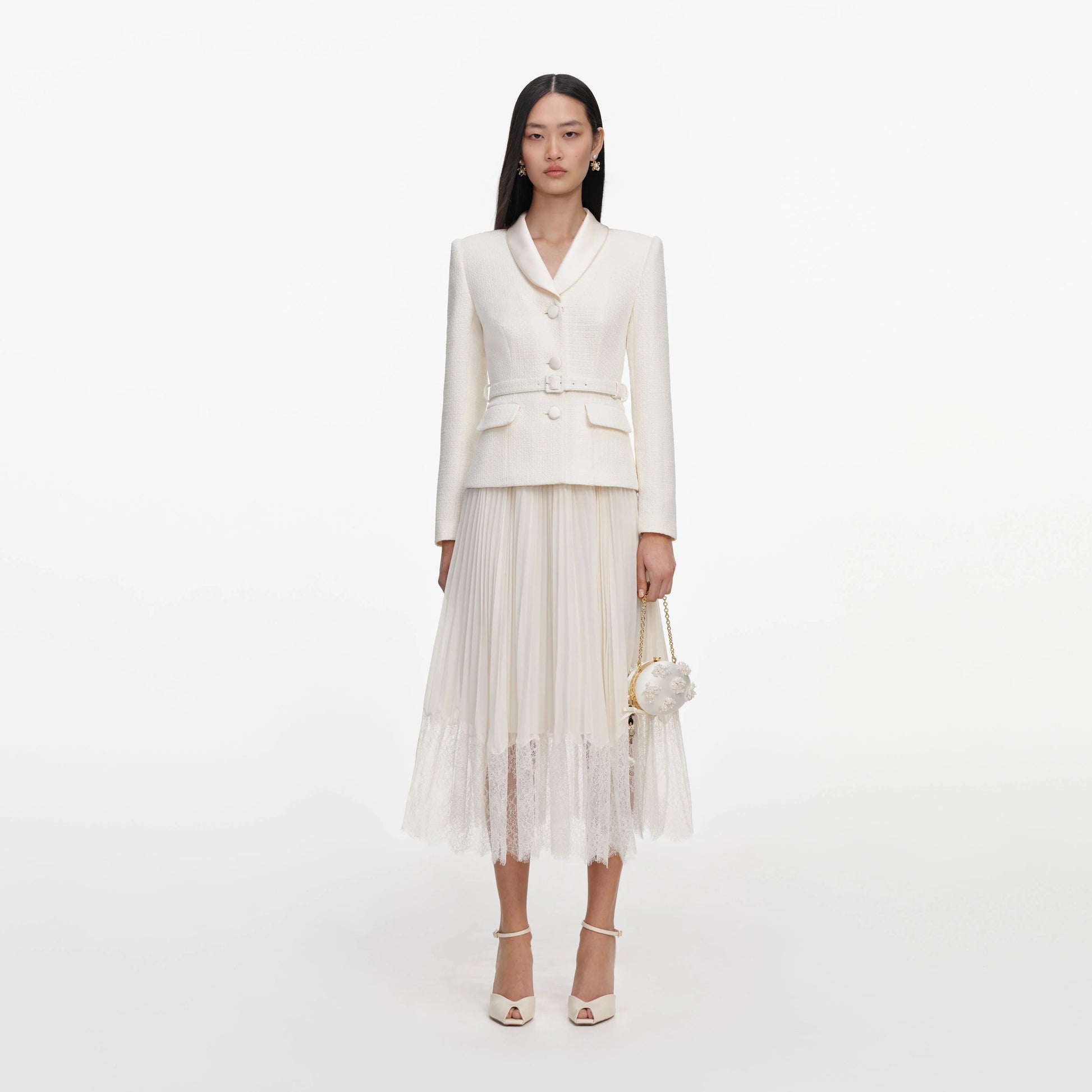 SPO-PF26-144M CREAM BOUCLE SHAWL DRESS