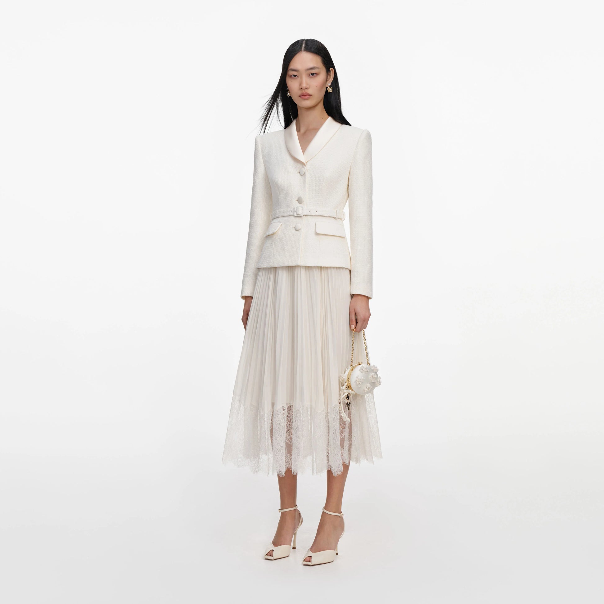 SPO-PF26-144M CREAM BOUCLE SHAWL DRESS