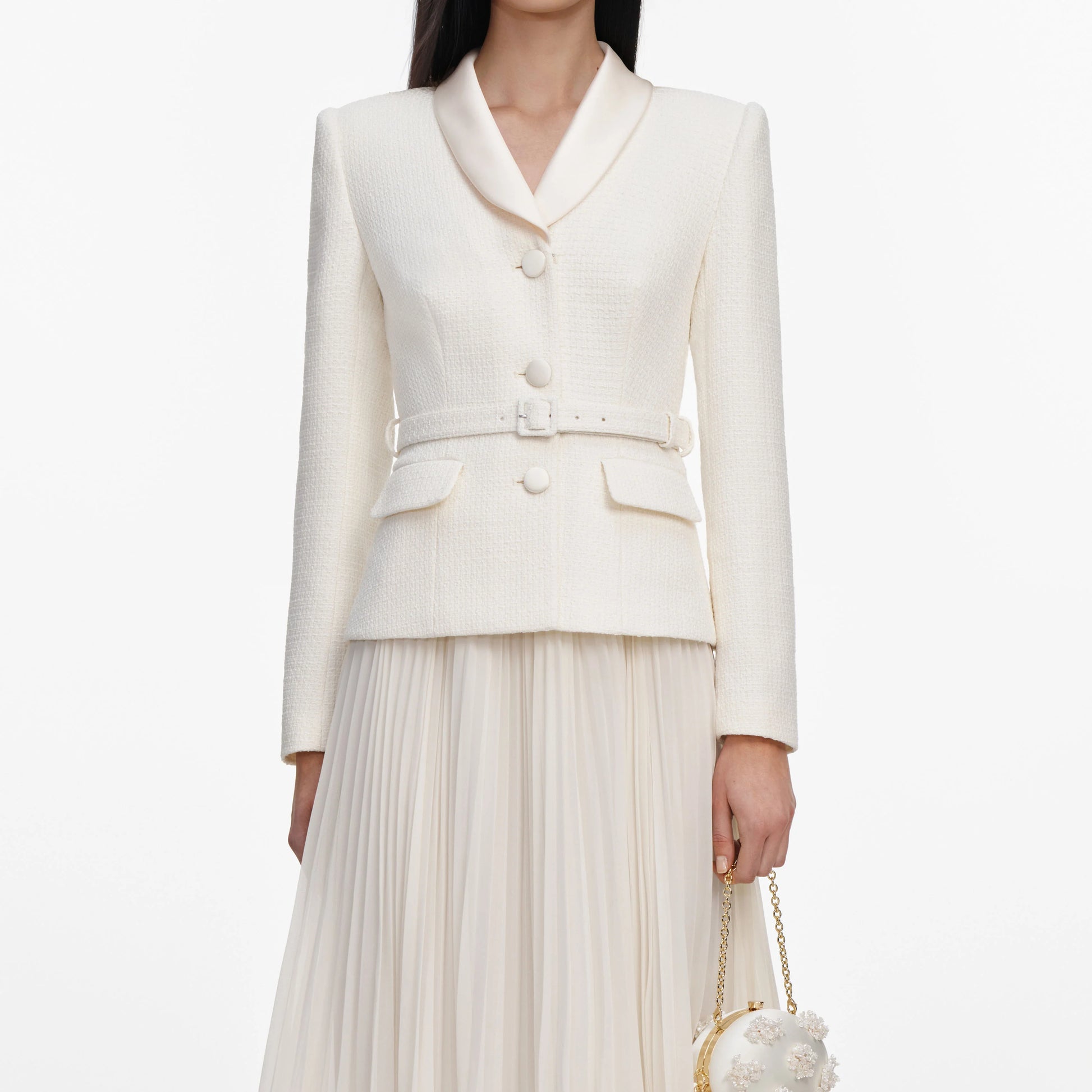 SPO-PF26-144M CREAM BOUCLE SHAWL DRESS