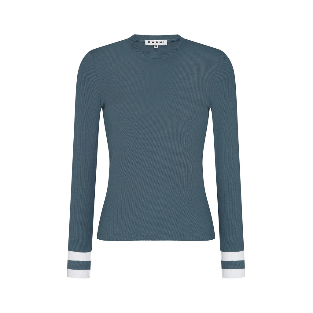 PARNI T348 DUSTY BLUE POLO CUFF TOP