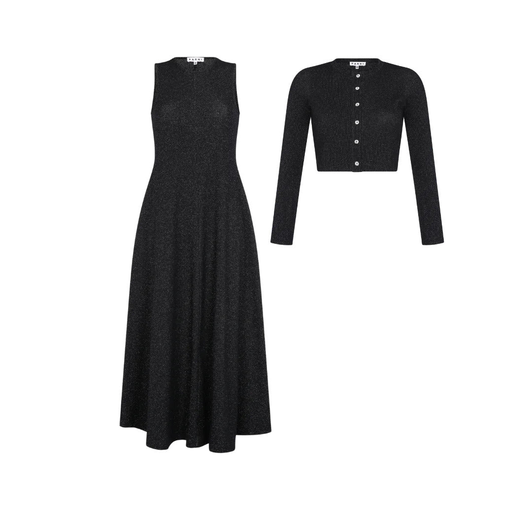 PARNI-D415 LUREX CARDI&DRESS SET
