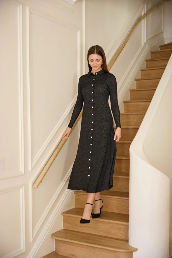 PARNI-D416 LUREX BUTTON DOWN MAXI